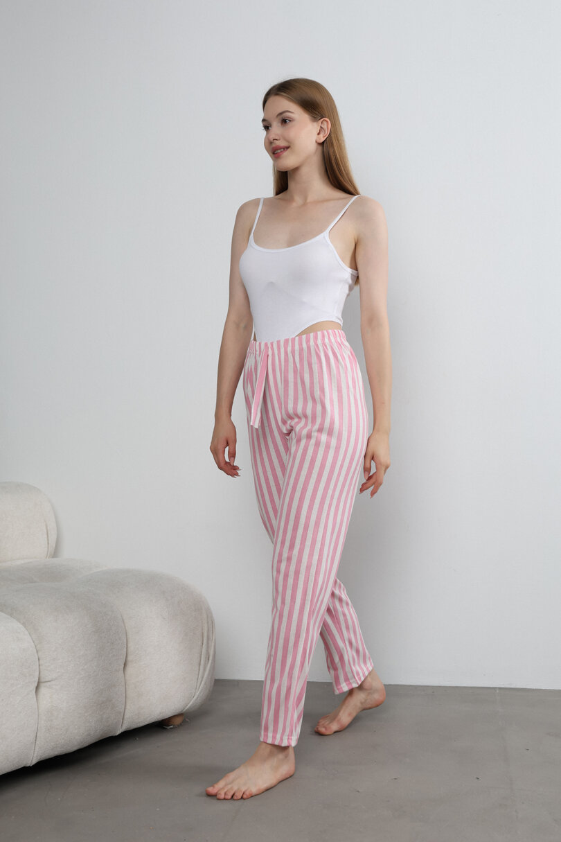 Kadın Pamuklu İnce Pembe Pijama Altı Yazlık Homewear